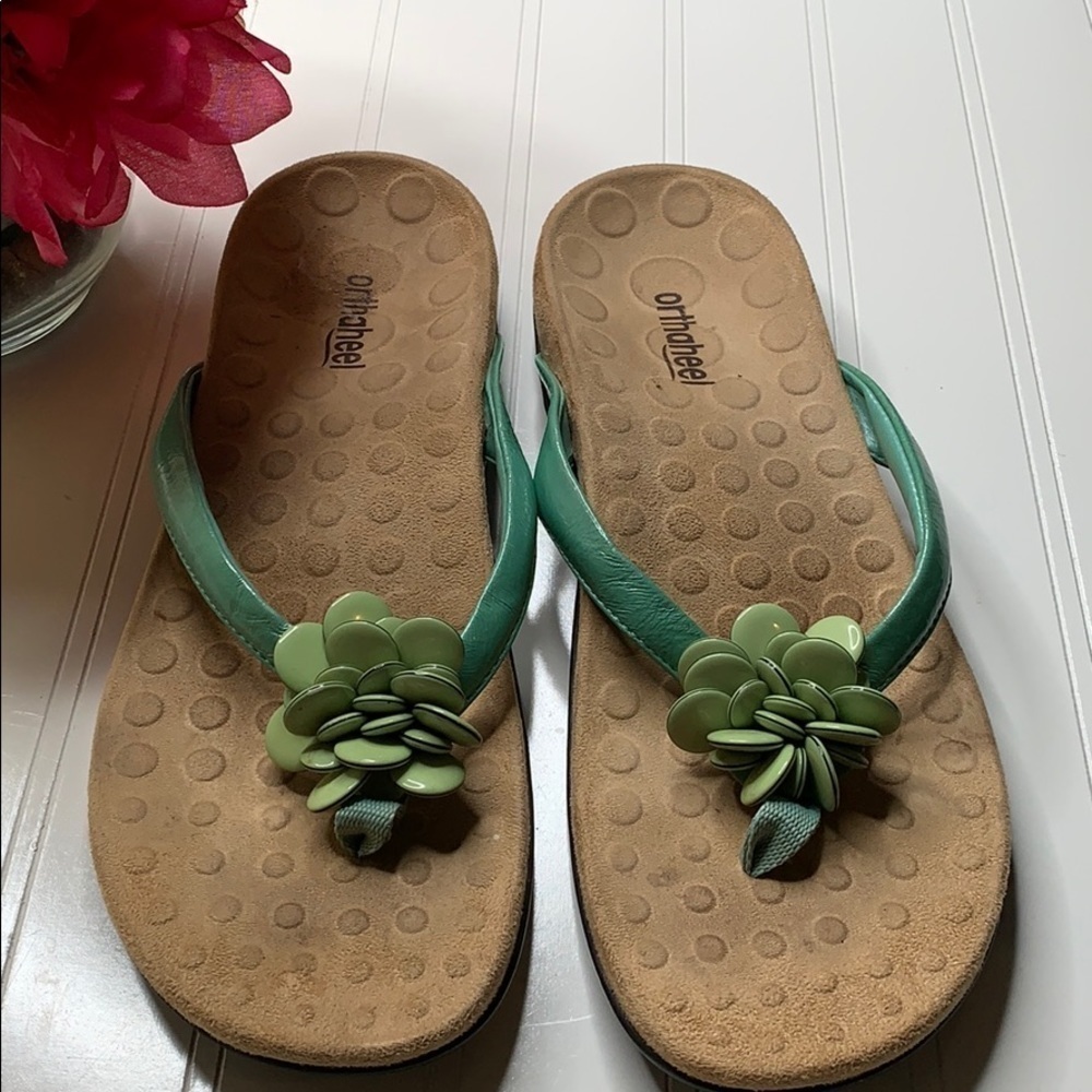 Orthaheel (Vionic) Green Flowered Thong Sandal 40. VIO0118